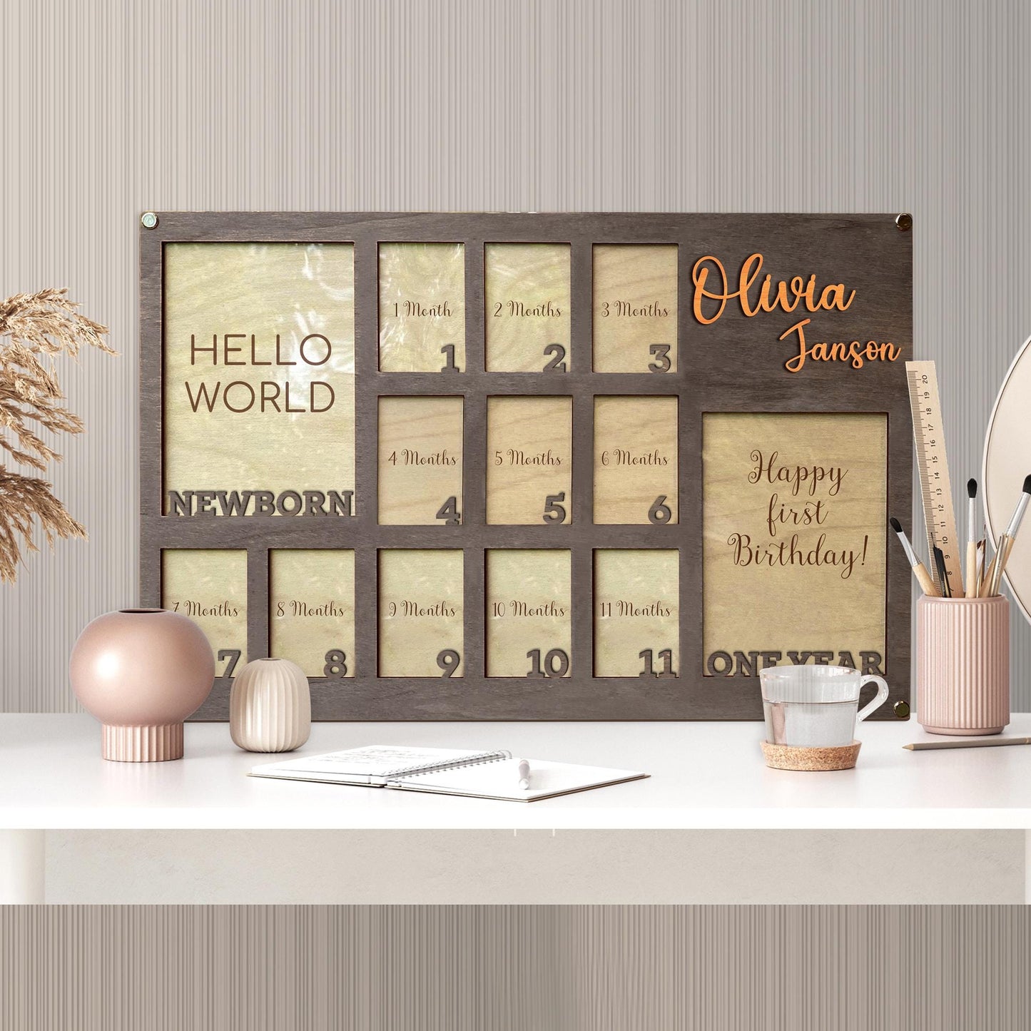 Baby First Year Picture Frame, Newborn To One Year Picture Frame, Baby Photo Frame, Newborn Photo Frame Baby Monthly Milestone Picture Frame