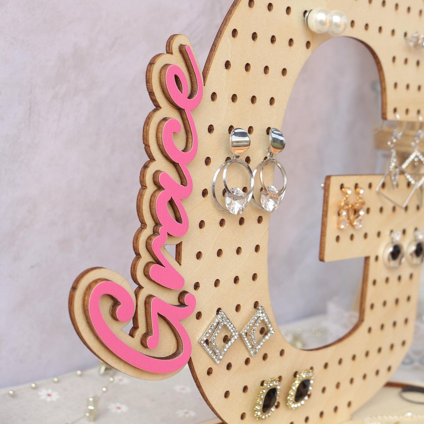 Wood Jewelry Organizer, Personalized Earring Holder, Wooden Jewelry Storage, Earring Display, Birthday Gift for Her, Gifts for Mom