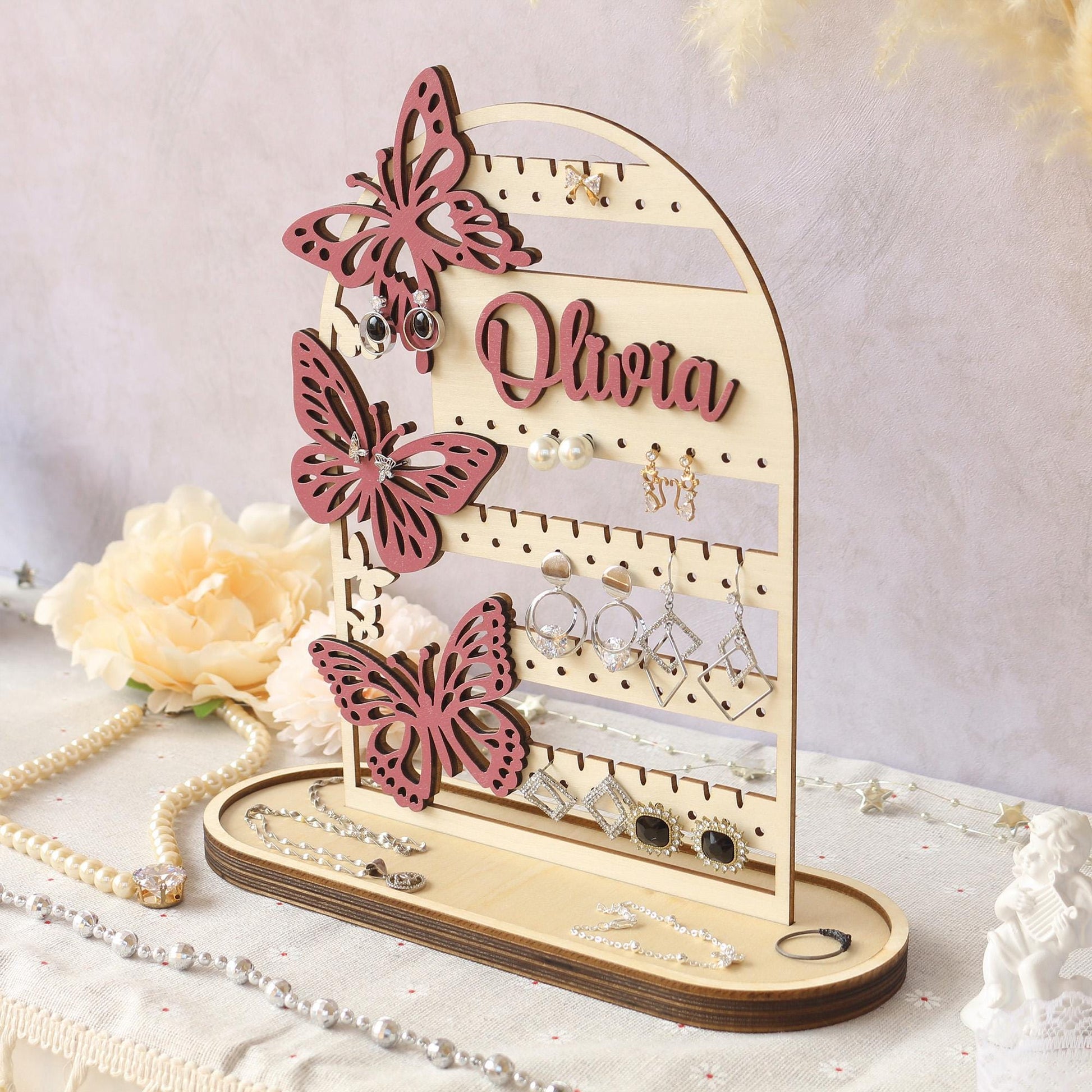 Personalized Wood Jewelry Organizer, Earring Holder, Wooden Jewelry Storage, Jewelry Stand, Birthday Gift for Her, Mothers Day Gifts