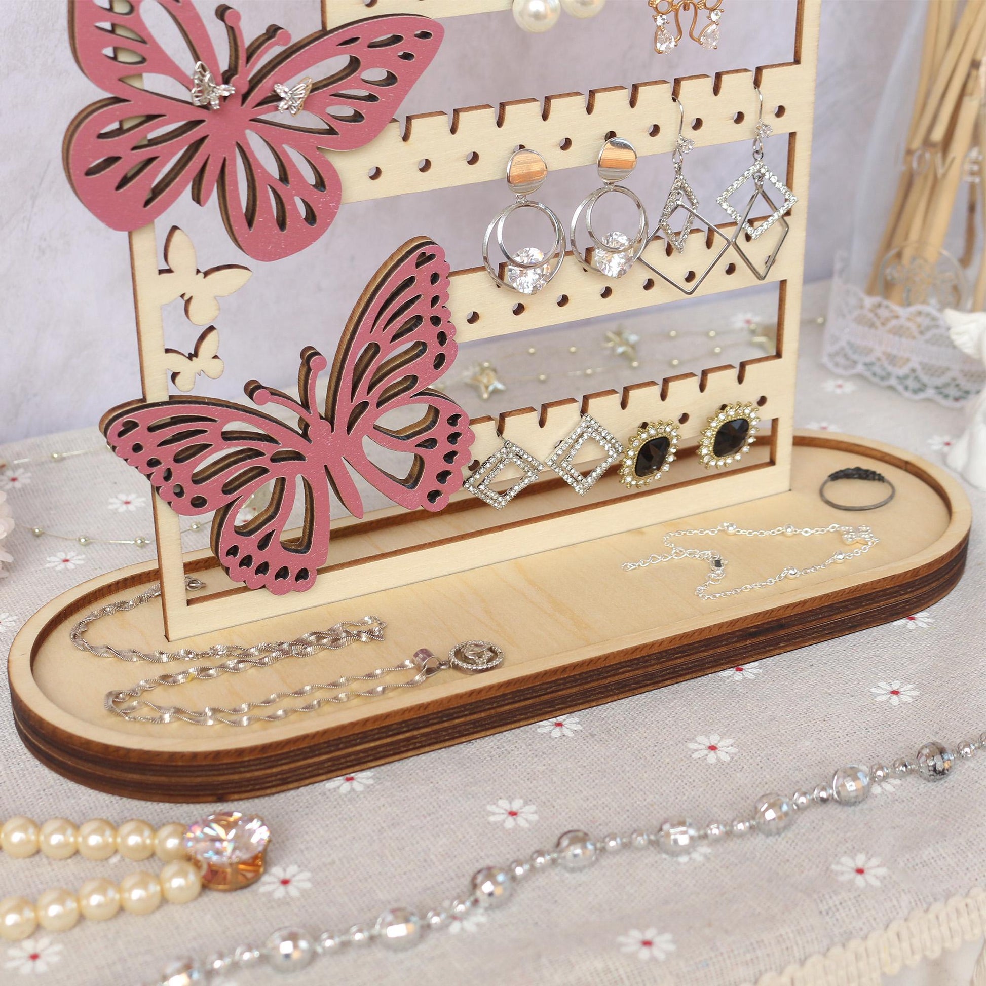 Personalized Wood Jewelry Organizer, Earring Holder, Wooden Jewelry Storage, Jewelry Stand, Birthday Gift for Her, Mothers Day Gifts