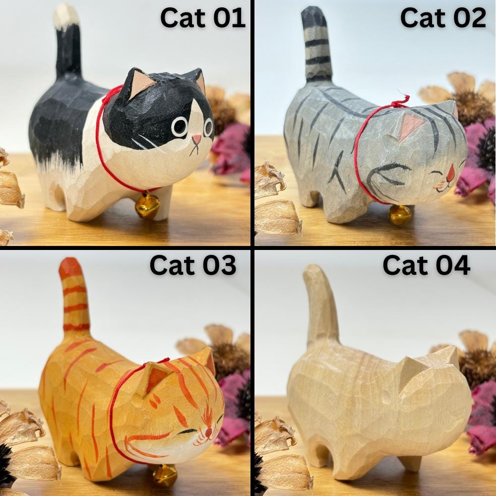 Handmade Wooden Cat Ornament,Engraved name - Memorial Gifts,Wood Cat Figurine,Desktop cat decor,Unique Cat Lover Gift,Gift for friend