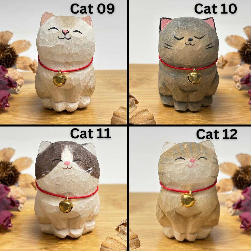Personalized Wooden Cat Figurine,Hand-Carved Wood Cat Sculpture,Mini Wooden Cat Ornaments, Desk Decor, Animals Lovers Gift, Cat Lover Gift