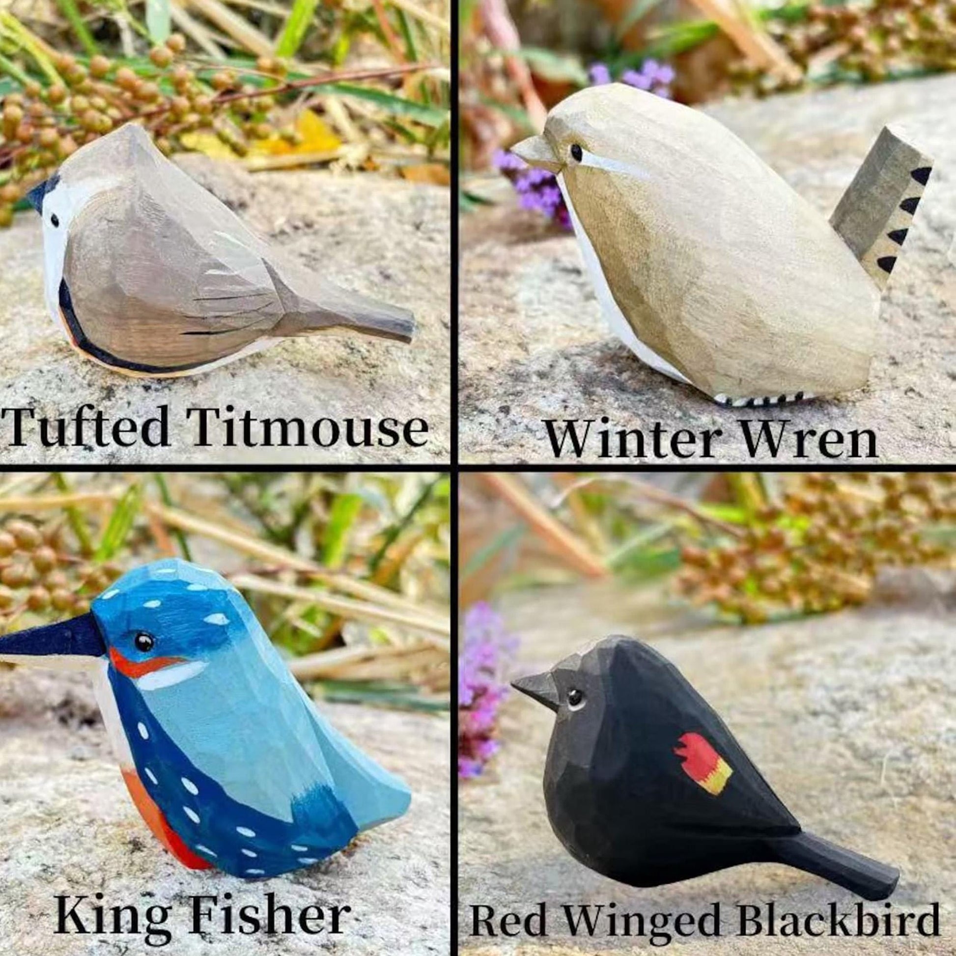 Hand-Carved Painted Wooden Birds Figurine,Personalized Rustic Wood Bird Ornament,Nature-Inspired Decor,Gift for Bird Lovers