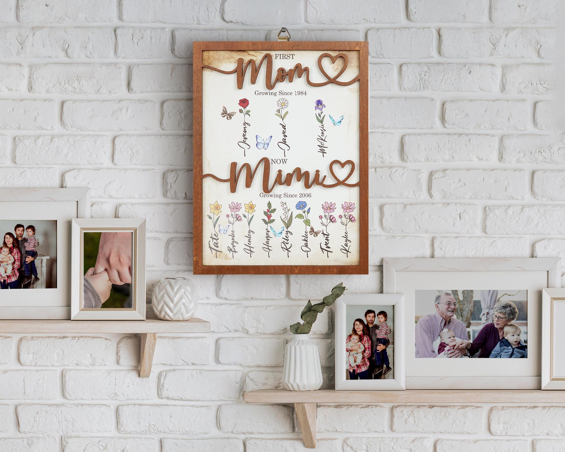 First Mom Now Grandma Sign,Personalised Flower Birth Month Sign,Grandma Gift With Kids Names,Gift For Mom,Mama's Garden,Mother's Day Gift