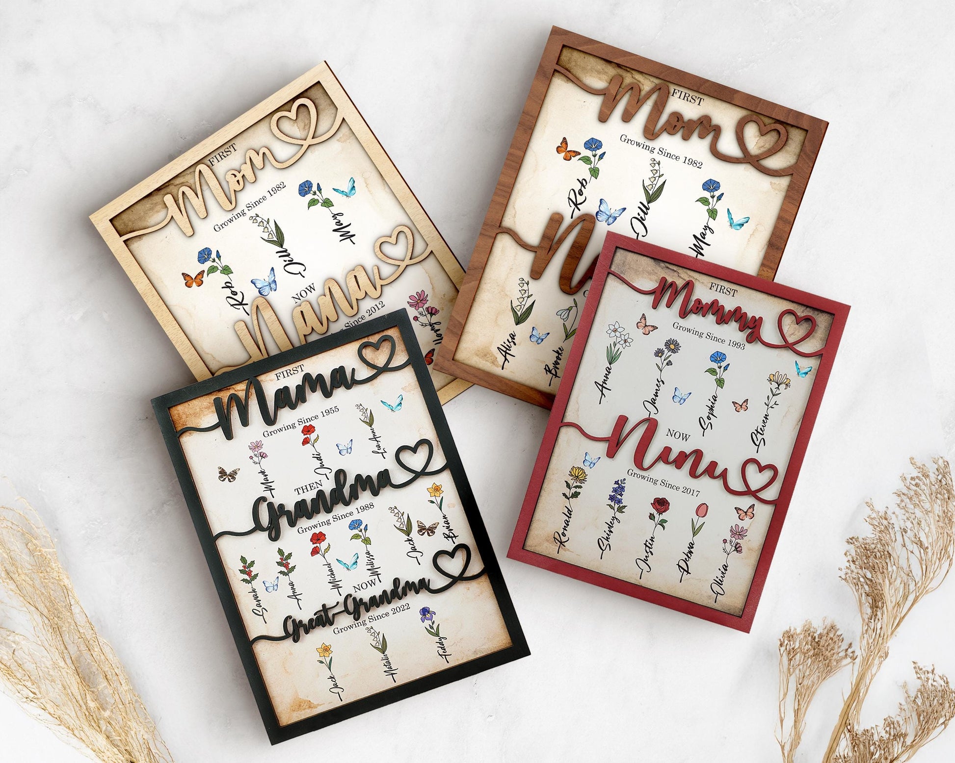 First Mom Now Grandma Sign,Personalised Flower Birth Month Sign,Grandma Gift With Kids Names,Gift For Mom,Mama's Garden,Mother's Day Gift