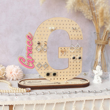 Wood Jewelry Organizer, Personalized Earring Holder, Wooden Jewelry Storage, Earring Display, Birthday Gift for Her, Gifts for Mom