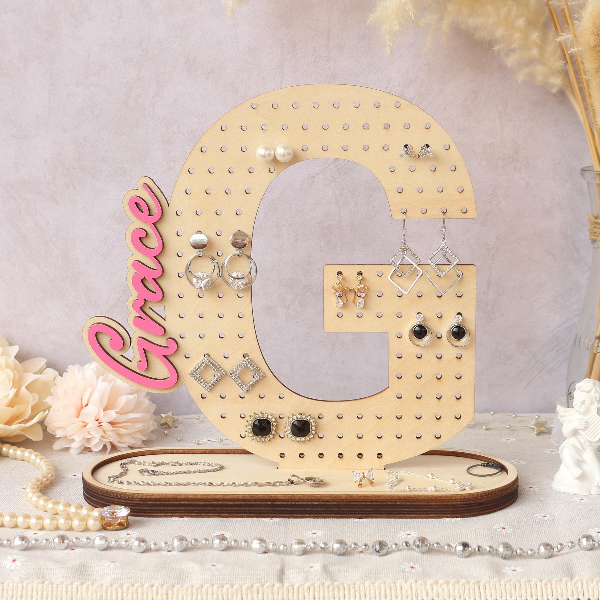 Wood Jewelry Organizer, Personalized Earring Holder, Wooden Jewelry Storage, Earring Display, Birthday Gift for Her, Gifts for Mom