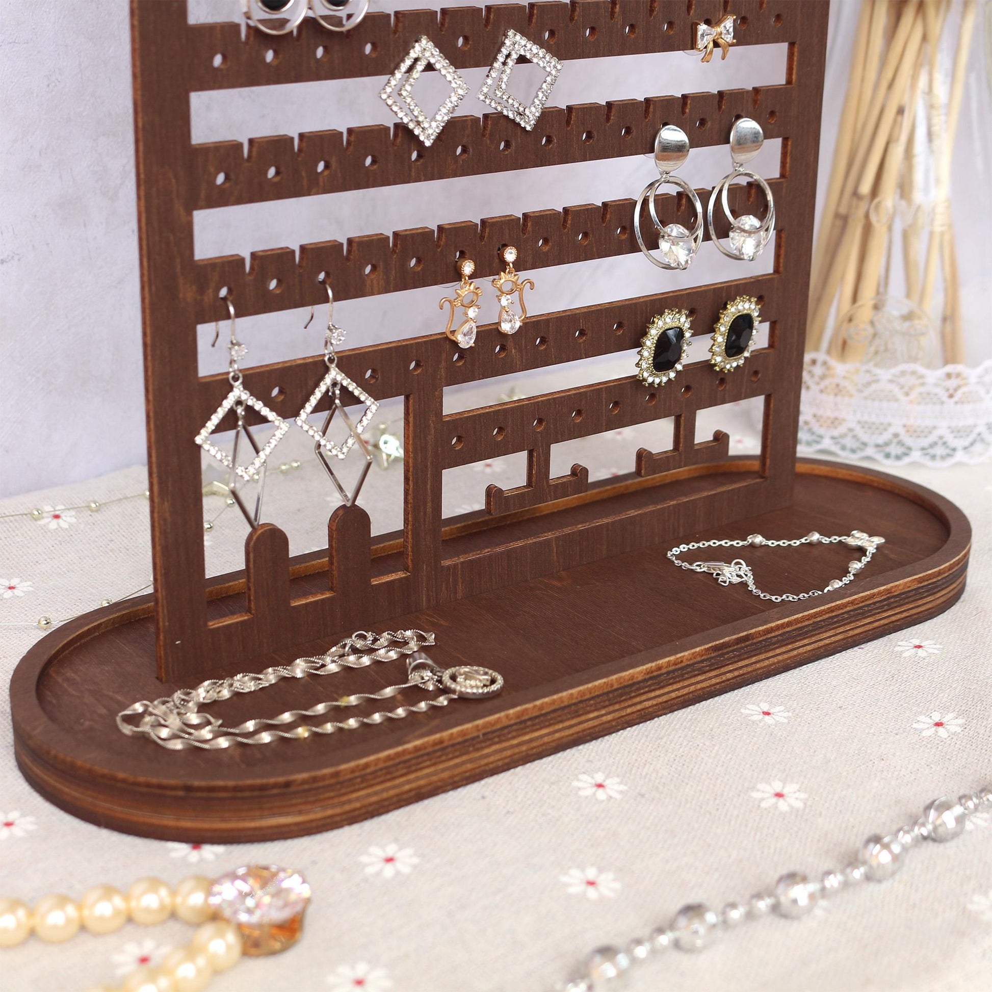 Personalized Wood Jewelry Organizer, Earring Holder, Wooden Jewelry Storage, Jewelry Stand, Birthday Gift for Her, Gifts for Mom