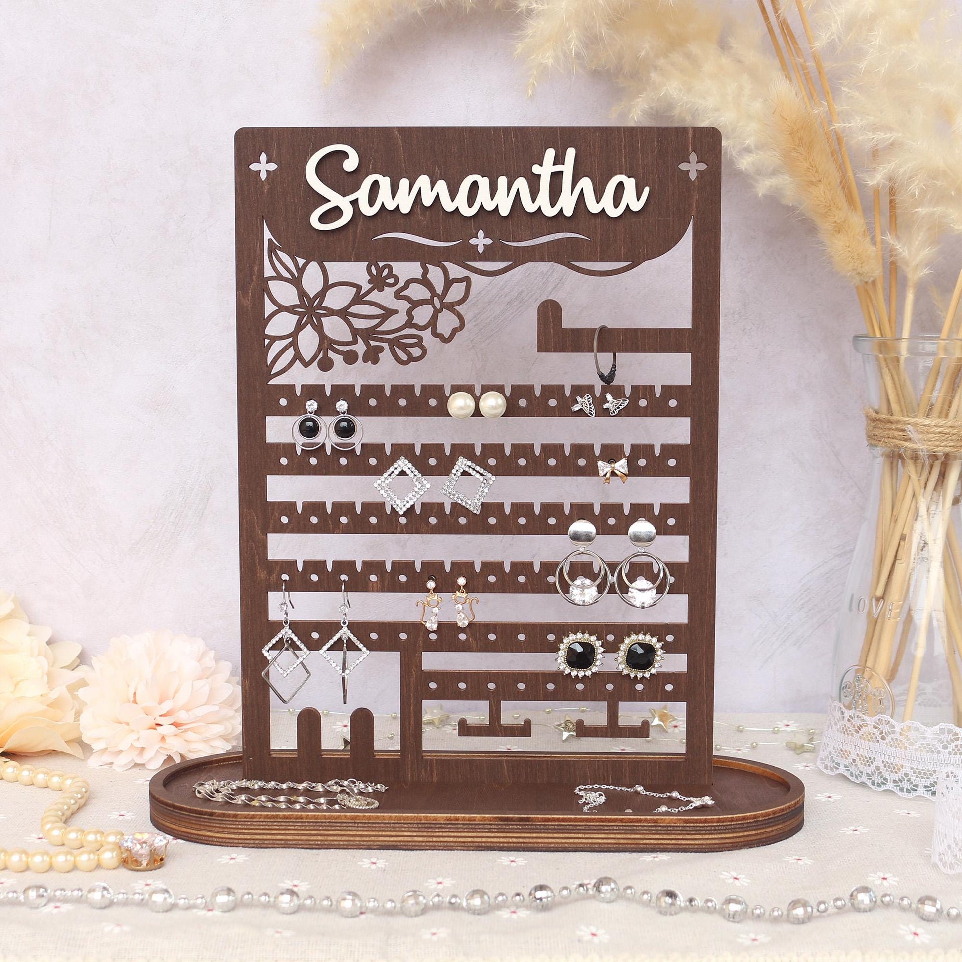 Personalized Wood Jewelry Organizer, Earring Holder, Wooden Jewelry Storage, Jewelry Stand, Birthday Gift for Her, Gifts for Mom