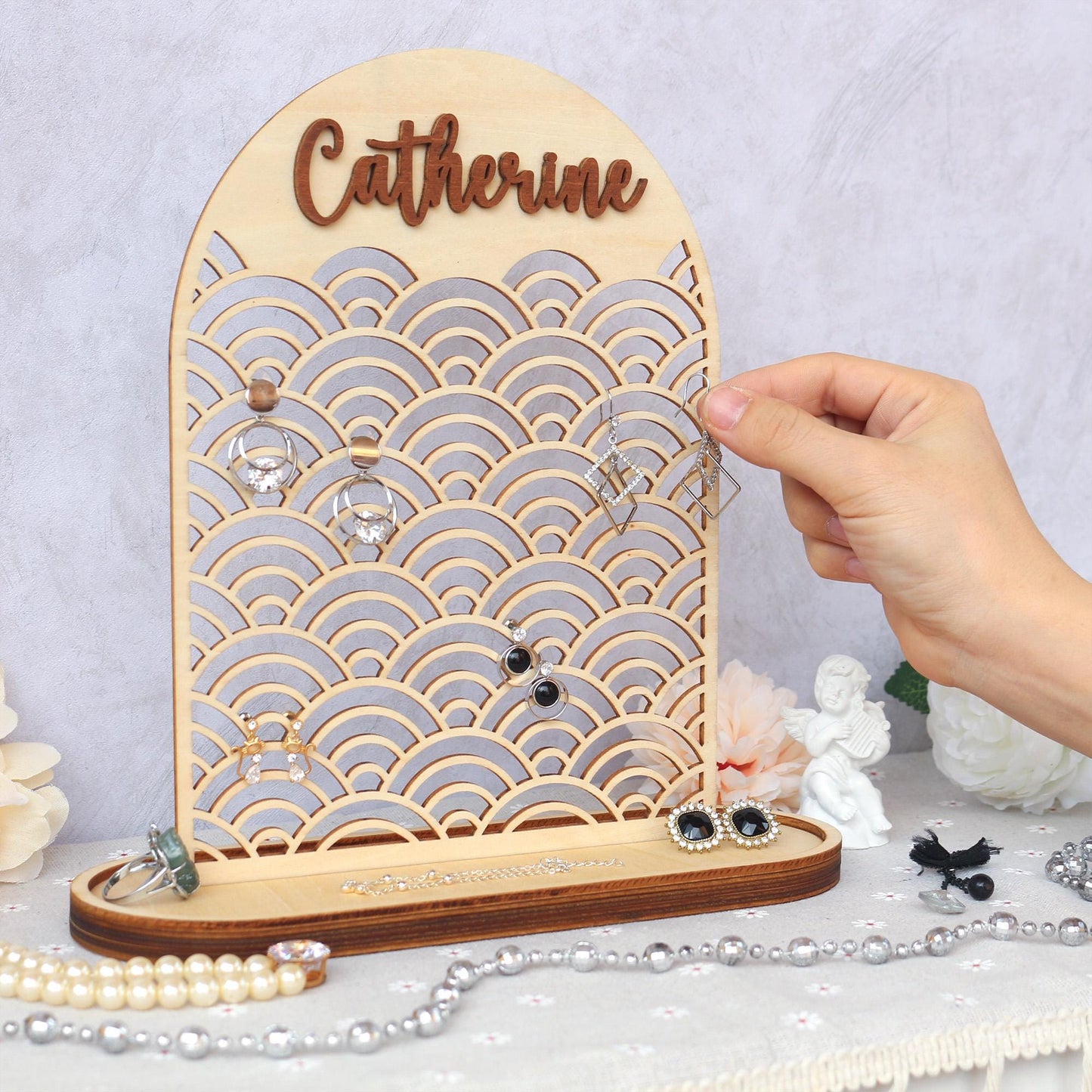 Wood Jewelry Organizer Personalized Earring Stand Jewelry Organization Jewelry Holder Birthday Gifts for Her Mothers Day Gifts