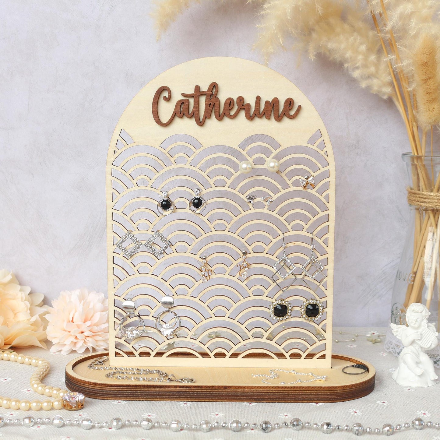 Wood Jewelry Organizer Personalized Earring Stand Jewelry Organization Jewelry Holder Birthday Gifts for Her Mothers Day Gifts