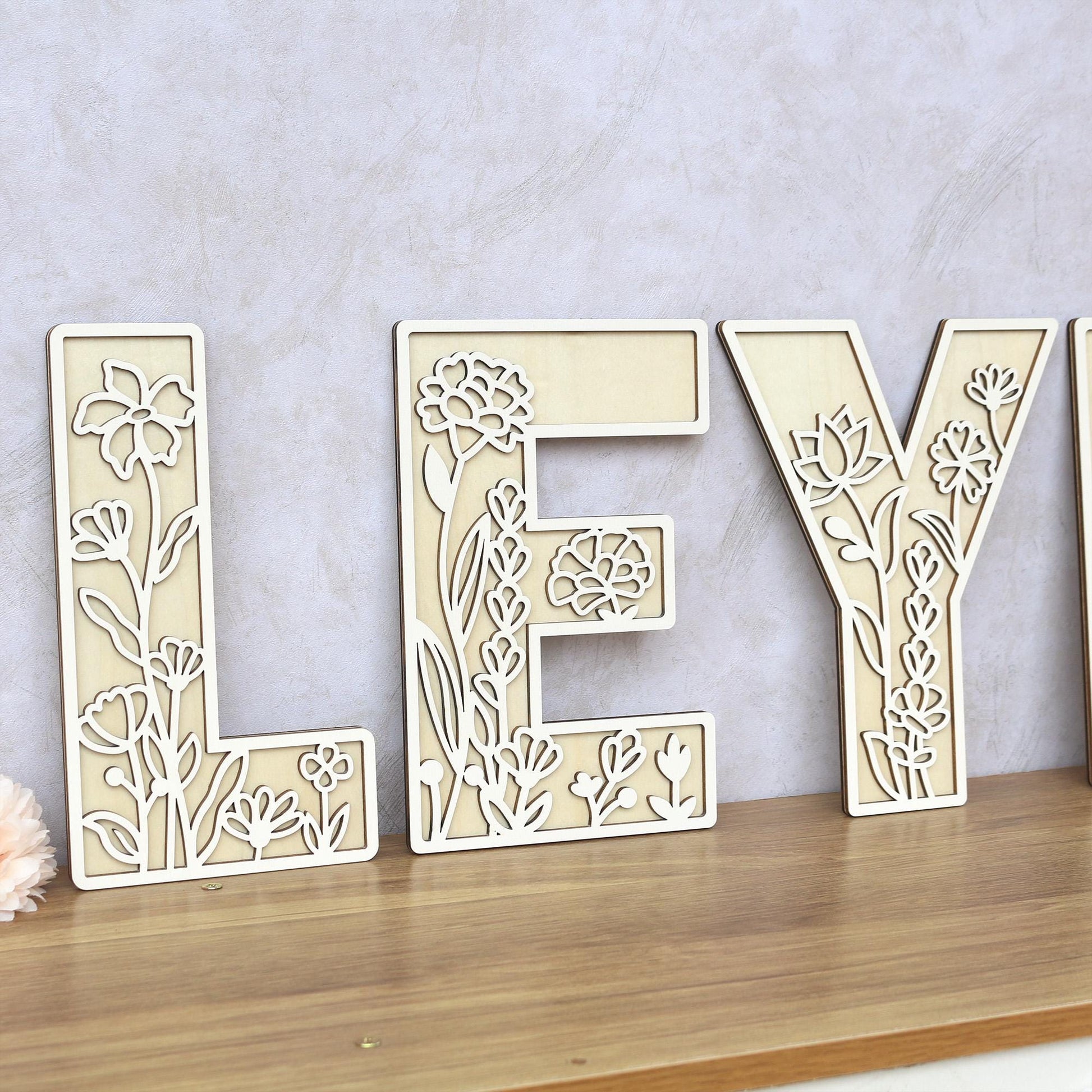 Wildflower Wall Letters Boho Name Sign Layered 3D Letters Floral Wooden Alphabet Letters Girls Room Sign Bedroom Nursery Decor