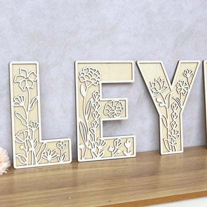 Wildflower Wall Letters Boho Name Sign Layered 3D Letters Floral Wooden Alphabet Letters Girls Room Sign Bedroom Nursery Decor