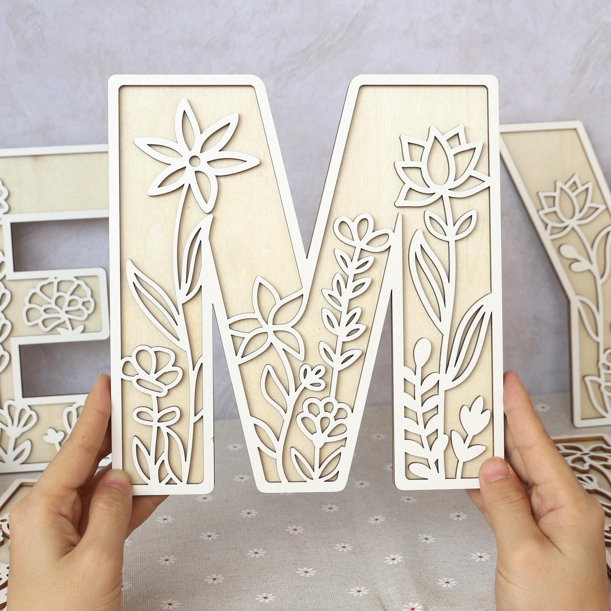 Wildflower Wall Letters Boho Name Sign Layered 3D Letters Floral Wooden Alphabet Letters Girls Room Sign Bedroom Nursery Decor