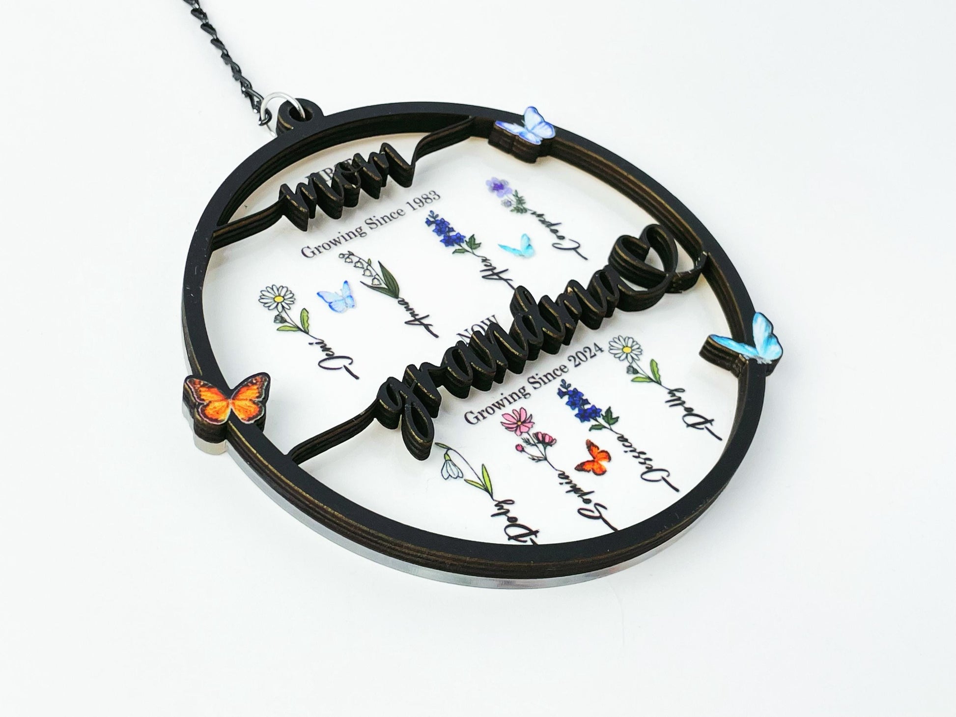 First Mom Now Grandma Suncatcher Decor Home,Personalized Flower Birth Month,Grandma Gift With Kids Name,Grandma's Garden Gift,Mother's Day.