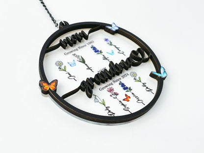 First Mom Now Grandma Suncatcher Decor Home,Personalized Flower Birth Month,Grandma Gift With Kids Name,Grandma's Garden Gift,Mother's Day.