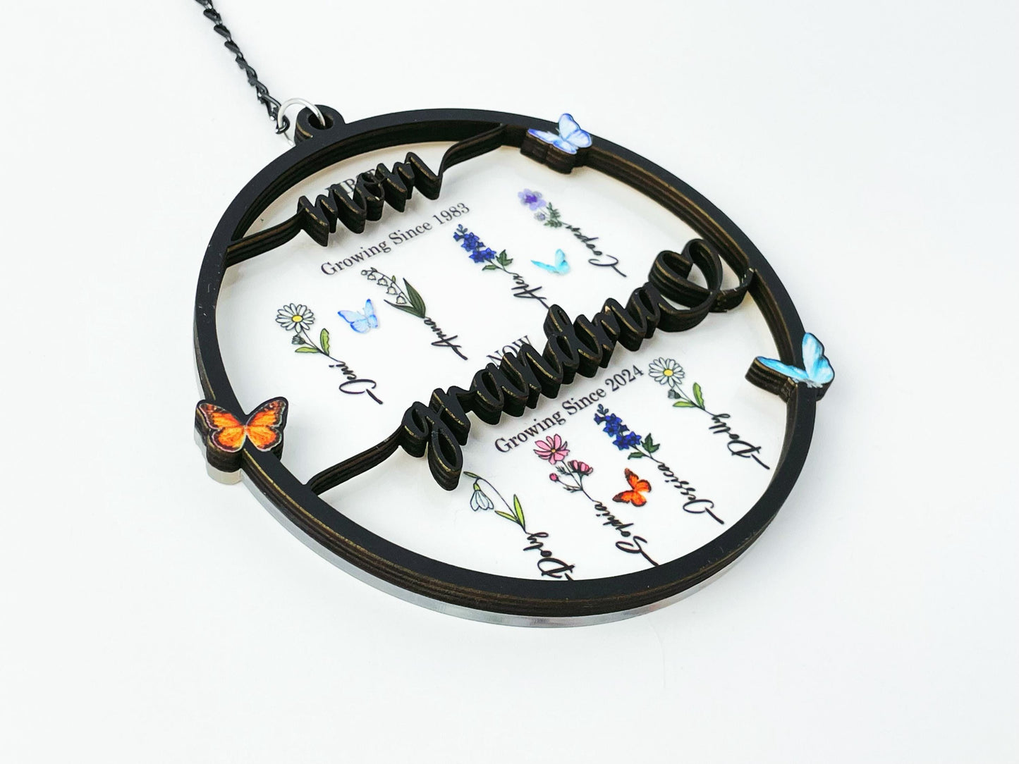 Personalized Birth Month Flowers Day,First Mom Now Grandma Suncatcher Window Hanging,Mother's Day Gift Mom,Grandma With Kid,Grandma's Garden