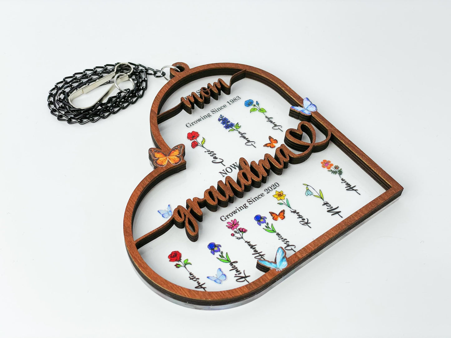 Personalized Birth Month Flowers Day,First Mom Now Grandma Suncatcher Window Hanging,Mother's Day Gift Mom,Grandma With Kid,Grandma's Garden
