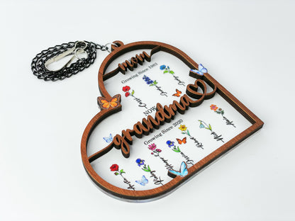 Personalized Birth Month Flowers Day,First Mom Now Grandma Suncatcher Window Hanging,Mother's Day Gift Mom,Grandma With Kid,Grandma's Garden