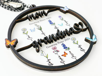 First Mom Now Grandma Suncatcher Decor Home,Personalized Flower Birth Month,Grandma Gift With Kids Name,Grandma's Garden Gift,Mother's Day.