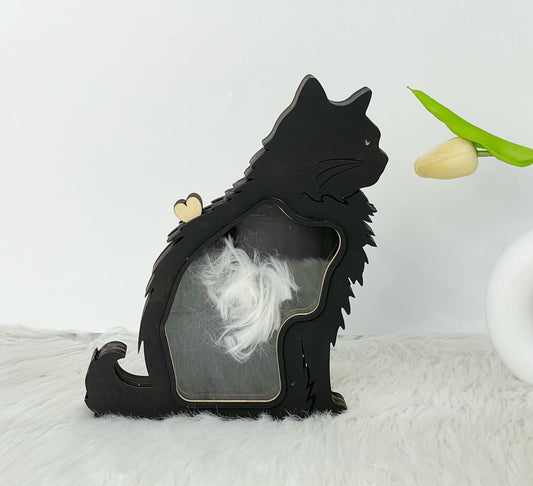 Black Cat Hair Memorial Shadowbox,Wooden Pet Fur Keepsake Box,Pet Urn Ash Teeth Memorial Box,Pet Sympathy,Bereavement Gift,Dog Cat Memorial