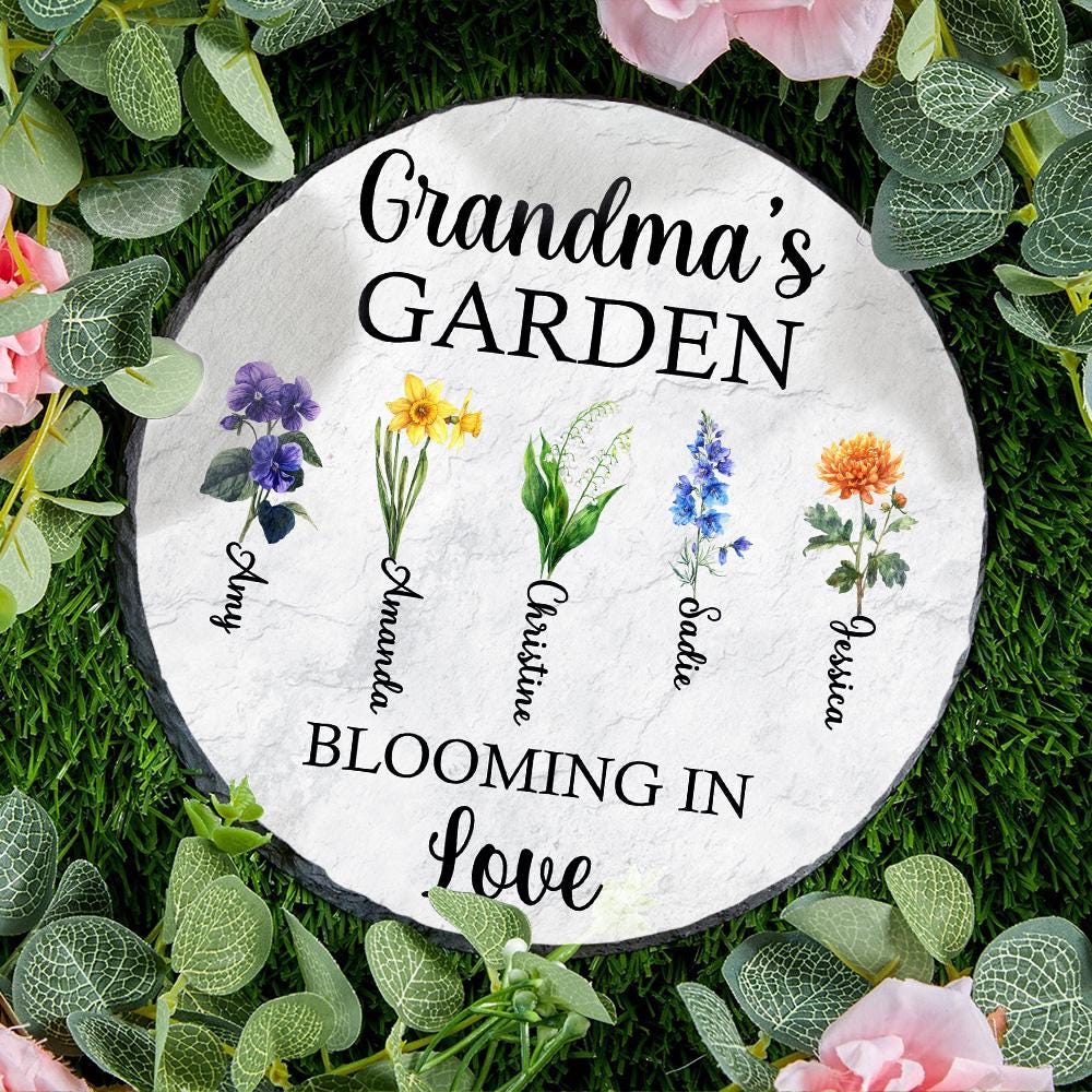 Personalized Grandma's Garden Stone With Birth Month Flower,Nana's Garden Stone,Mother's Day Gift Mom,Grandma With Kid,Grandma's Garden Gift
