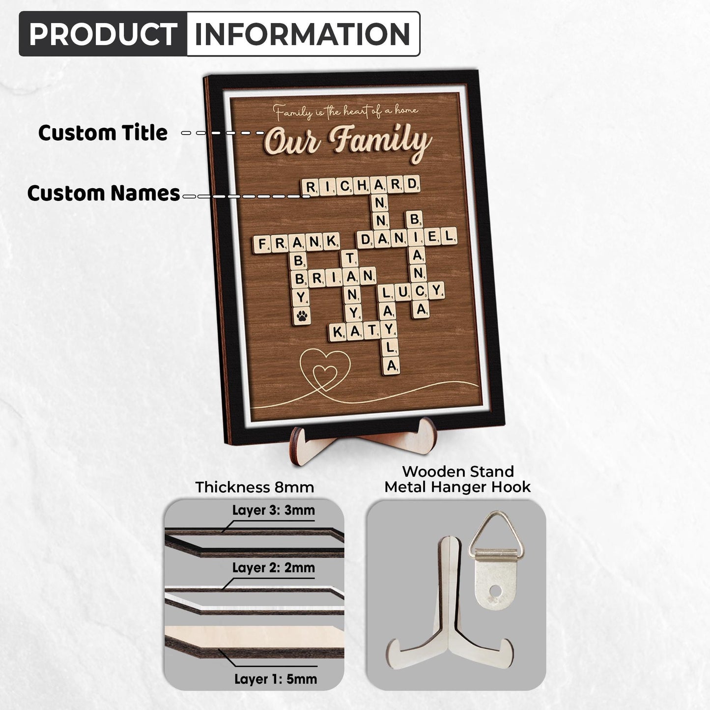 Mother's Day Scrabble Frame Family Tree,Personalized Scrabble Puzzle Wooden Sign,Mom Crossword Scrabble,Mom Puzzle Sign Gift,Grandma Gift