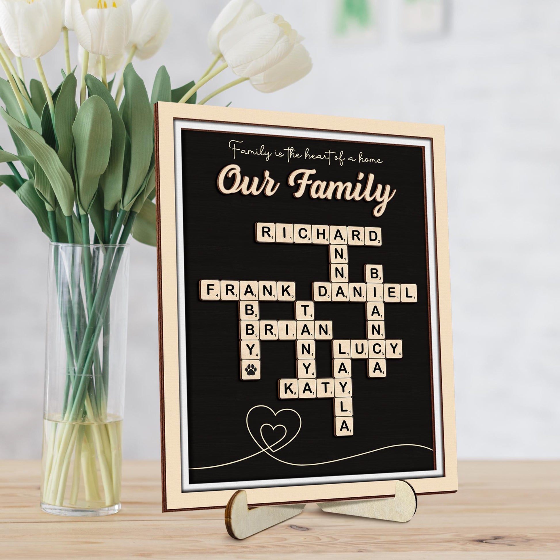 Personalized Scrabble Puzzle Family Name Sign,Custom Grandkids Crossword Scrabble Wooden,Family Last Name Sign,Mother's Day Gift,Home Decor.