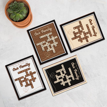 Grandma Gift,Personalised Family Scrabble Scrabble Frame"Family Is The Heart Of A Home",Grandkid Crossword Scrabble Wooden Sign,Gift For Mom