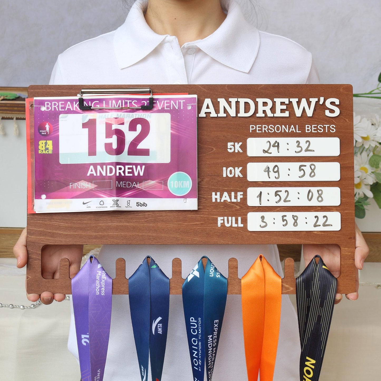 Running Medal and Personal Bests Display Board | Personal Bests Chalkboard Design | Running Medal and Bib Display Rack | Gifts for Runners