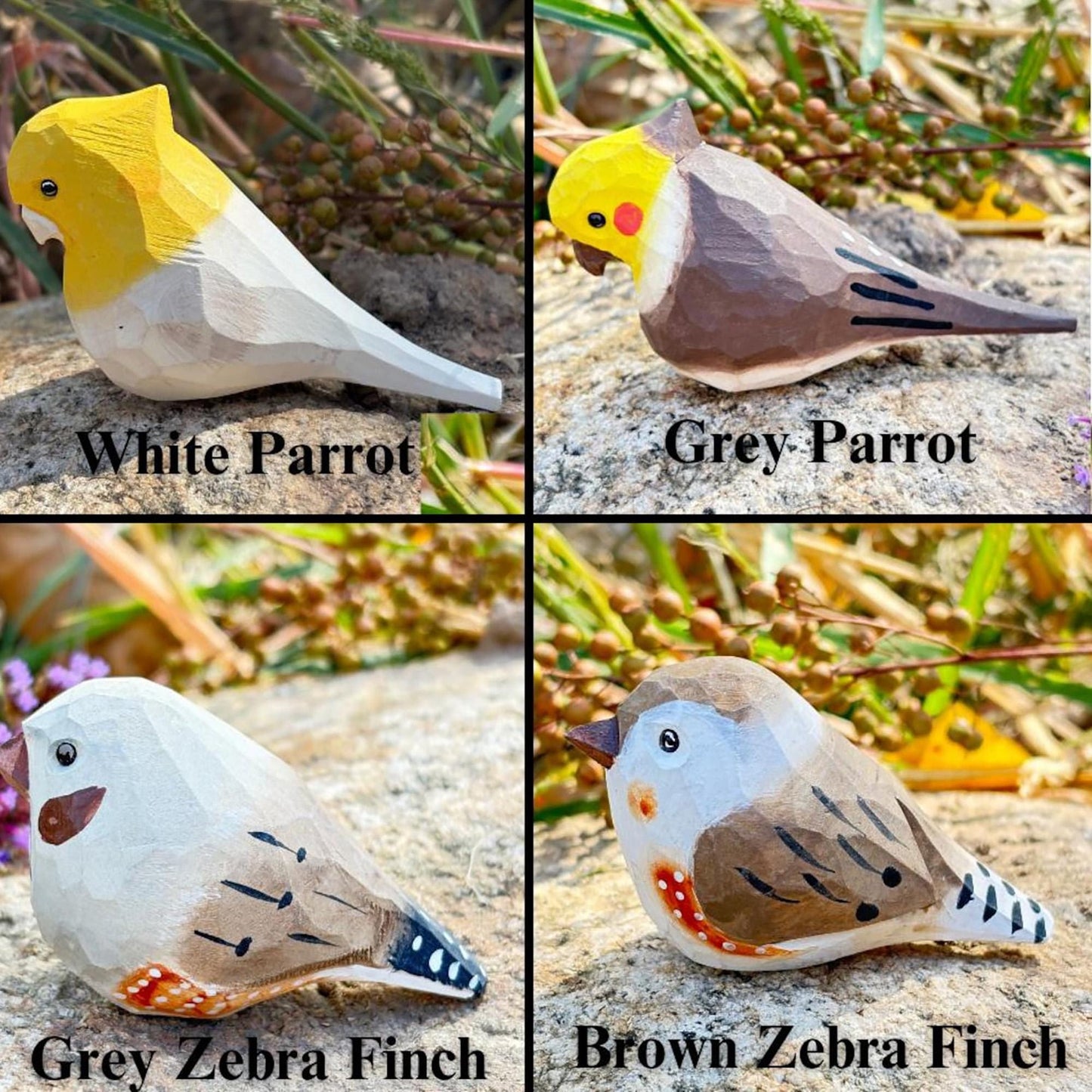 Hand-Carved Painted Wooden Birds Figurine,Personalized Rustic Wood Bird Ornament,Nature-Inspired Decor,Gift for Bird Lovers