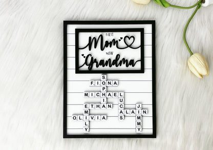 Grandma Scrabble Letters Sign with Kids Name, Custom Grandma Crosswords Mothers Day Gift, Gift for Mom, Nana Gift, Grandkids Name Keepsake,