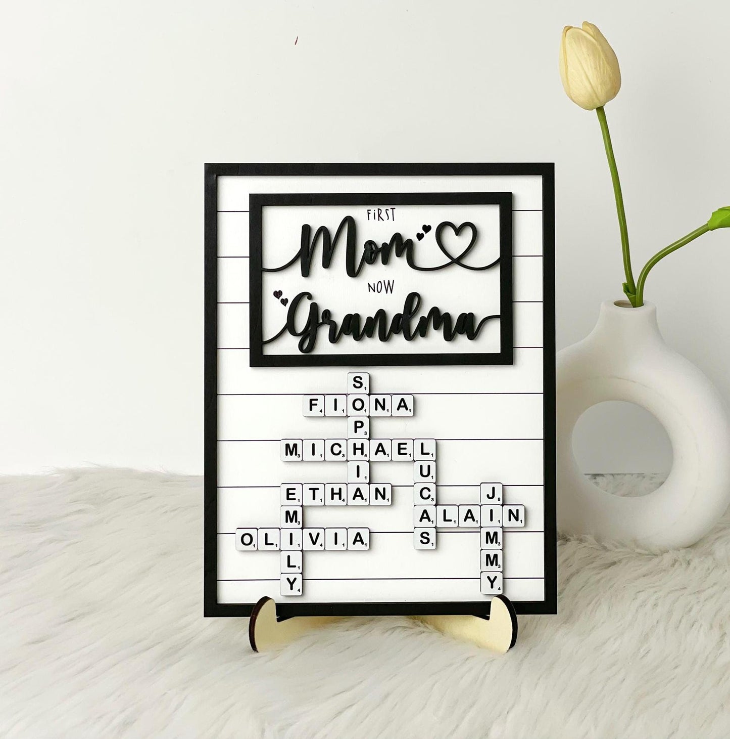 Grandma Scrabble Letters Sign with Kids Name, Custom Grandma Crosswords Mothers Day Gift, Gift for Mom, Nana Gift, Grandkids Name Keepsake,