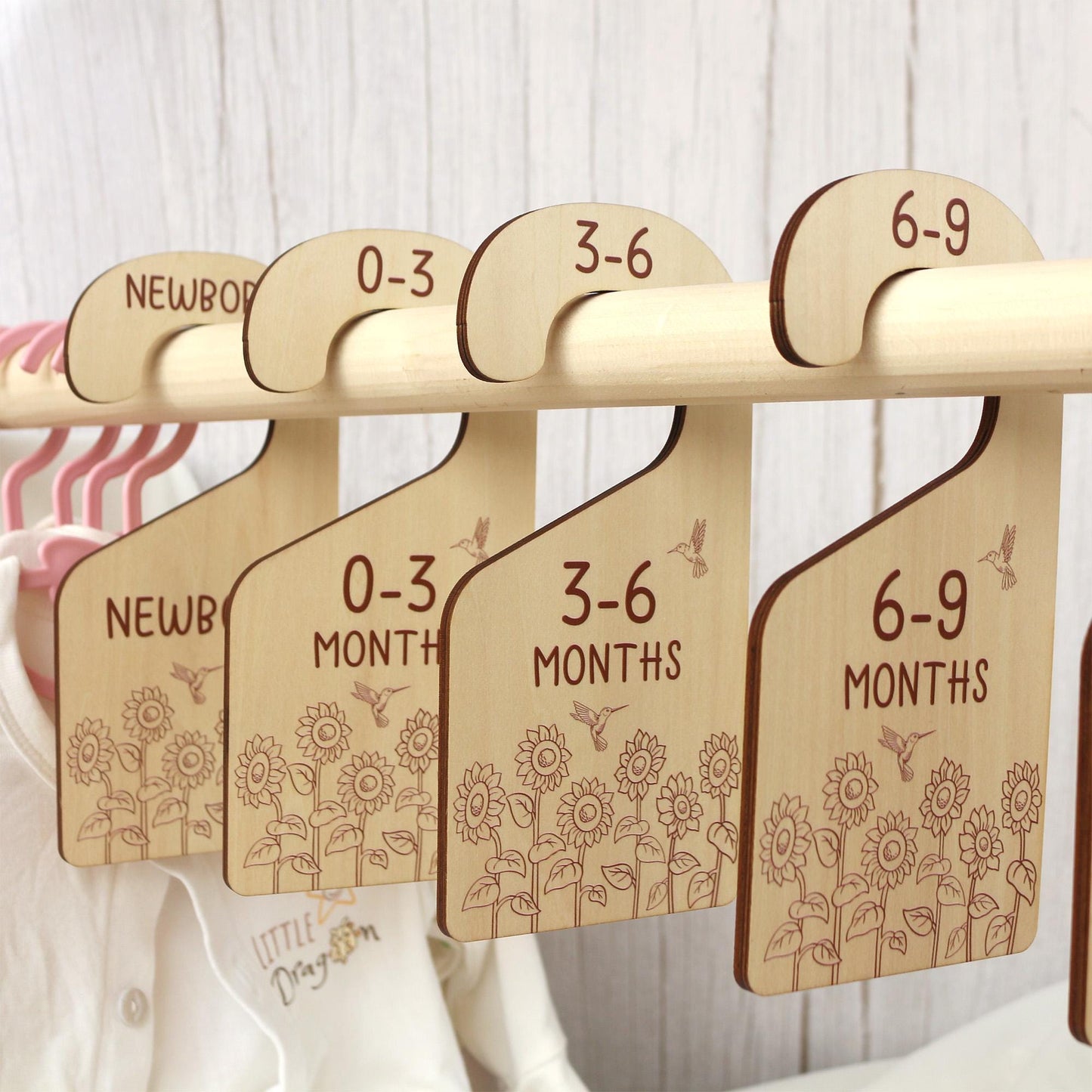 Baby Closet Dividers, Sunflower and Hummingbird Baby Clothes Dividers, Baby Clothes Organisation, Infant Clothes Hangers, Baby Shower Gift