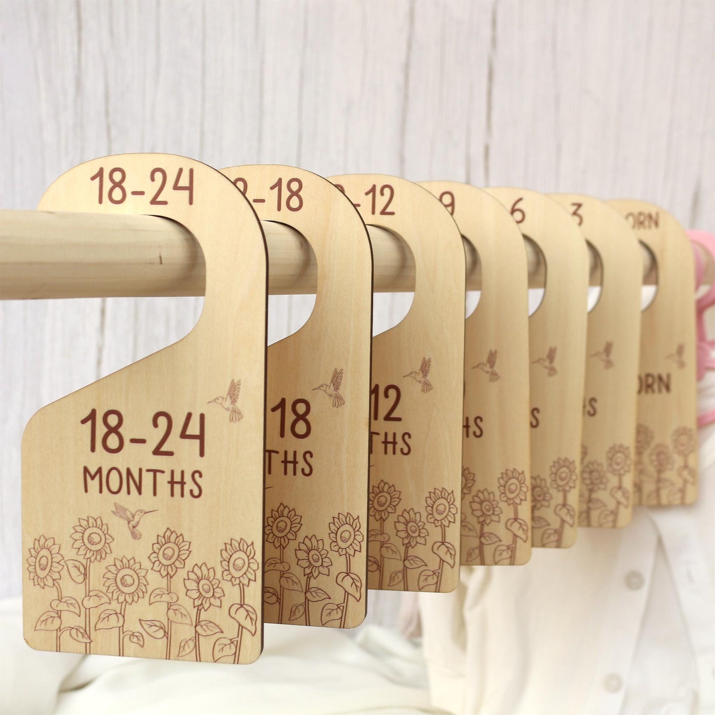 Baby Closet Dividers, Sunflower and Hummingbird Baby Clothes Dividers, Baby Clothes Organisation, Infant Clothes Hangers, Baby Shower Gift