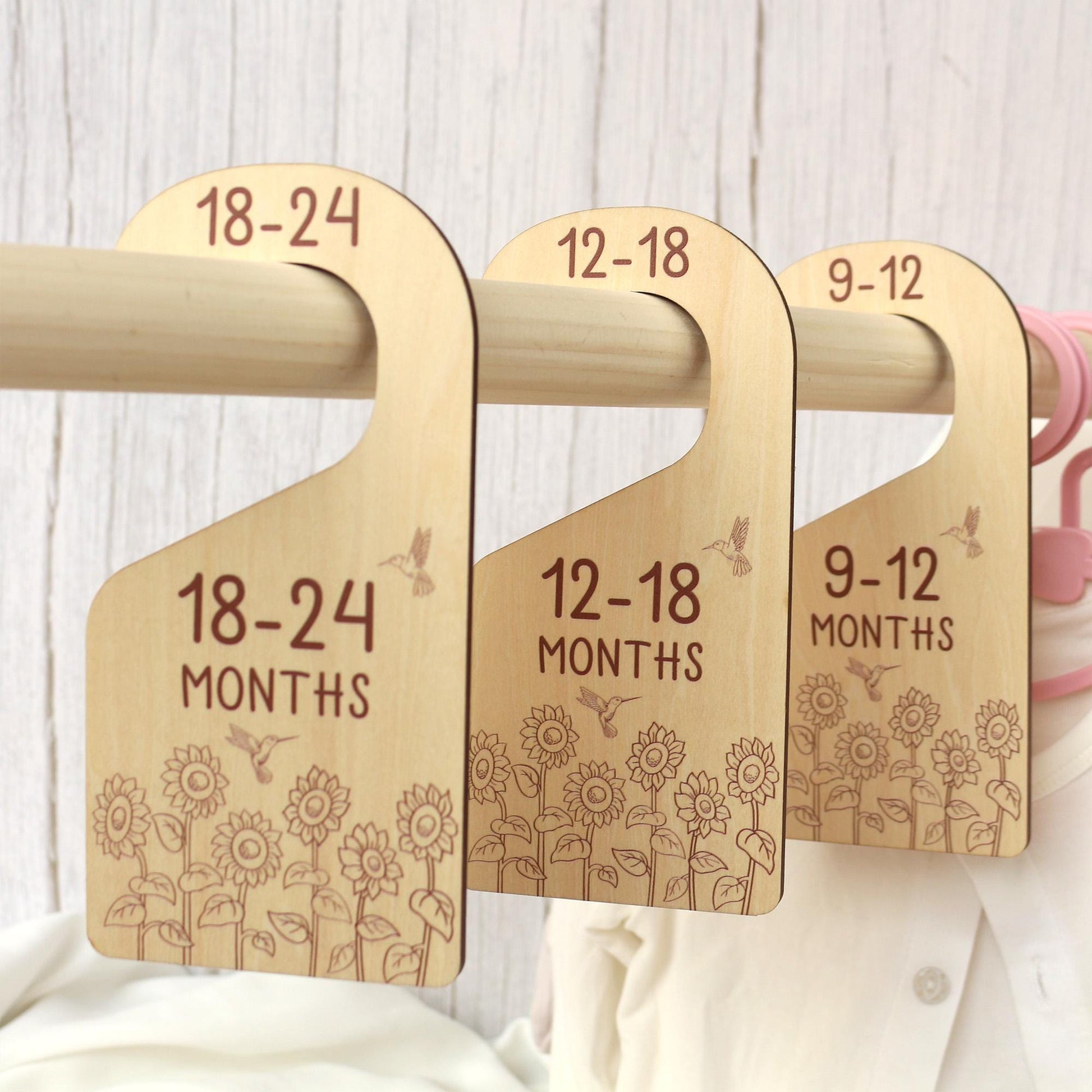 Baby Closet Dividers, Sunflower and Hummingbird Baby Clothes Dividers, Baby Clothes Organisation, Infant Clothes Hangers, Baby Shower Gift
