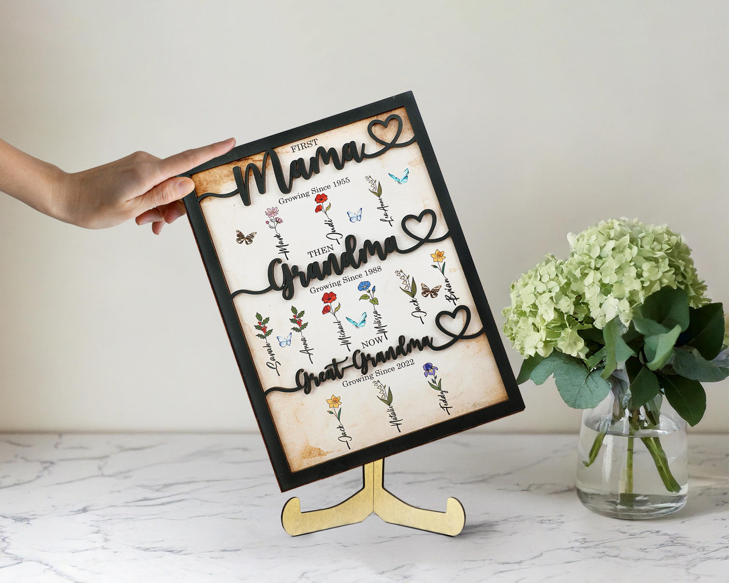 Personalized Birth Month Flowers Mothers Day,First Mom Now Grandma,Grandkid's Birth Flower,Grandma's Garden Family,Nana Gift,Mommy Mom Gift