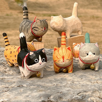 Handmade Wooden Cat Figurine,Hand-Carved Wood Cat,Minimalist Cat Ornament,Unique Cat Lover Gift,Holiday Decor,Desk Decor,Cute Animal Statute