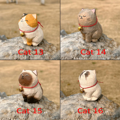 Wooden Cat FigurineâCat statue with pet name engraved,Birthdays and HolidaysâUnique Home Decor for Cat Lovers