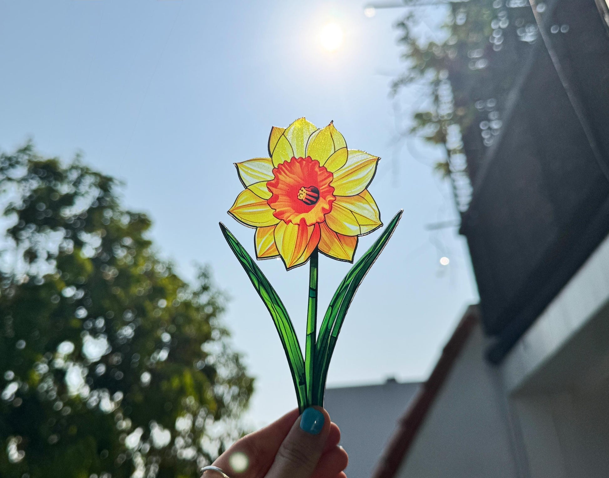 Everlasting Daffodils in Vase Stained Glass Suncatcher, Flowers Acrylic Window Hanging Art Decoration, Mothers day Gift for Mom, Nana Gift