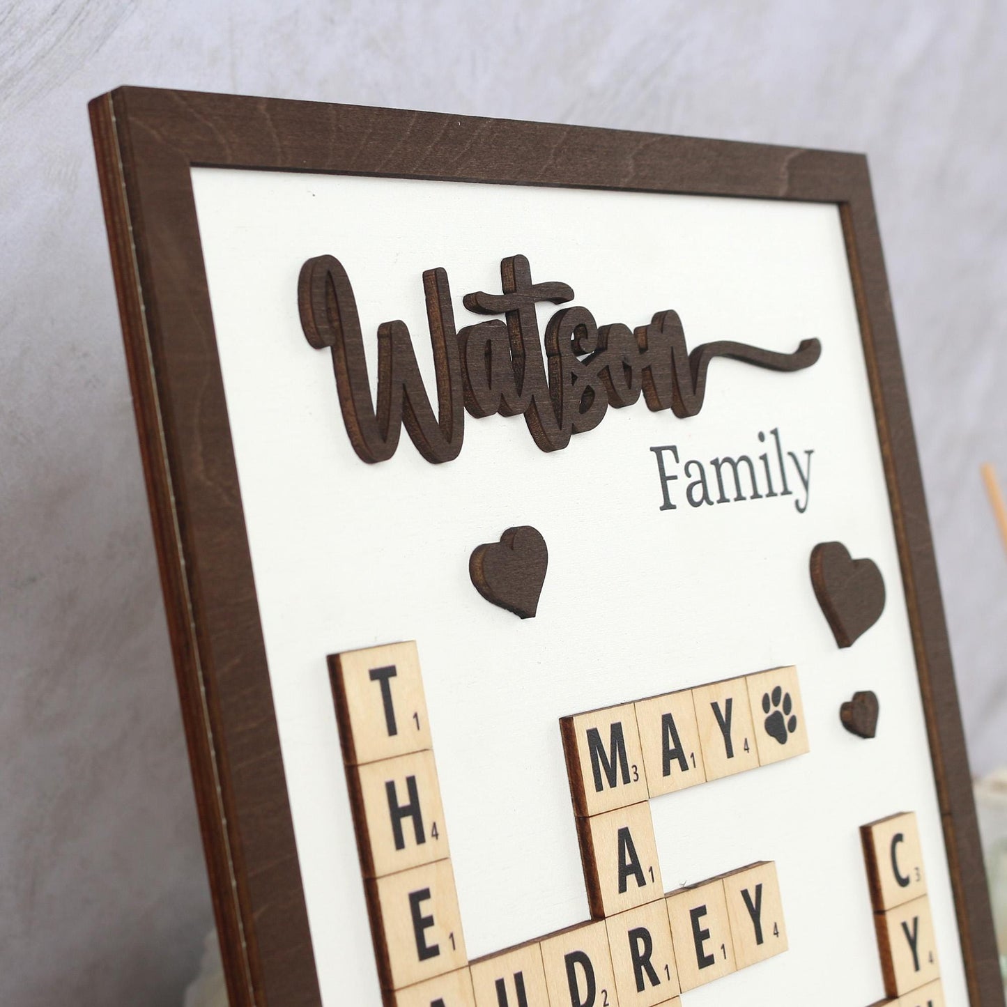Personalized Scrabble Puzzle Sign, Custom Family Name Sign, Grandkids Crossword Scrabble Wooden Sign, Mothers Day Gift, Home Decor