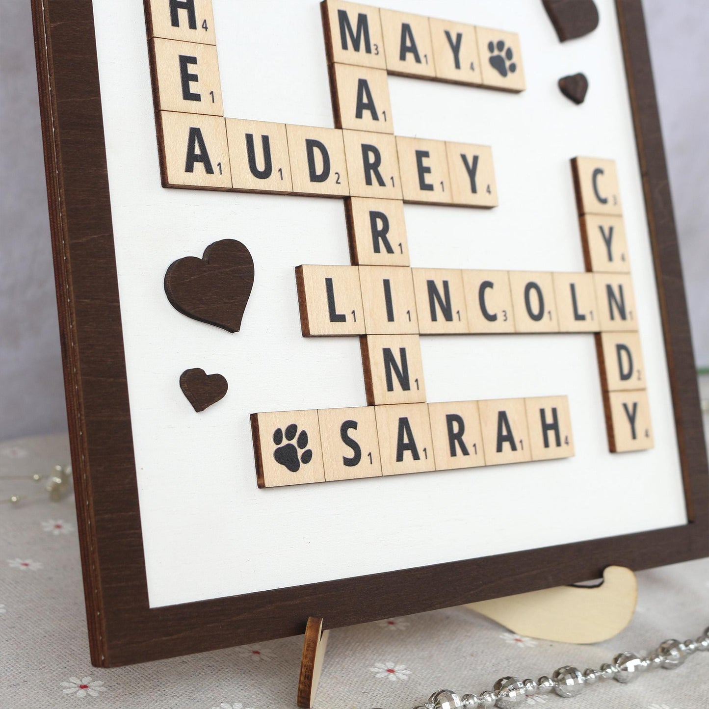 Personalized Scrabble Puzzle Sign, Custom Family Name Sign, Grandkids Crossword Scrabble Wooden Sign, Mothers Day Gift, Home Decor