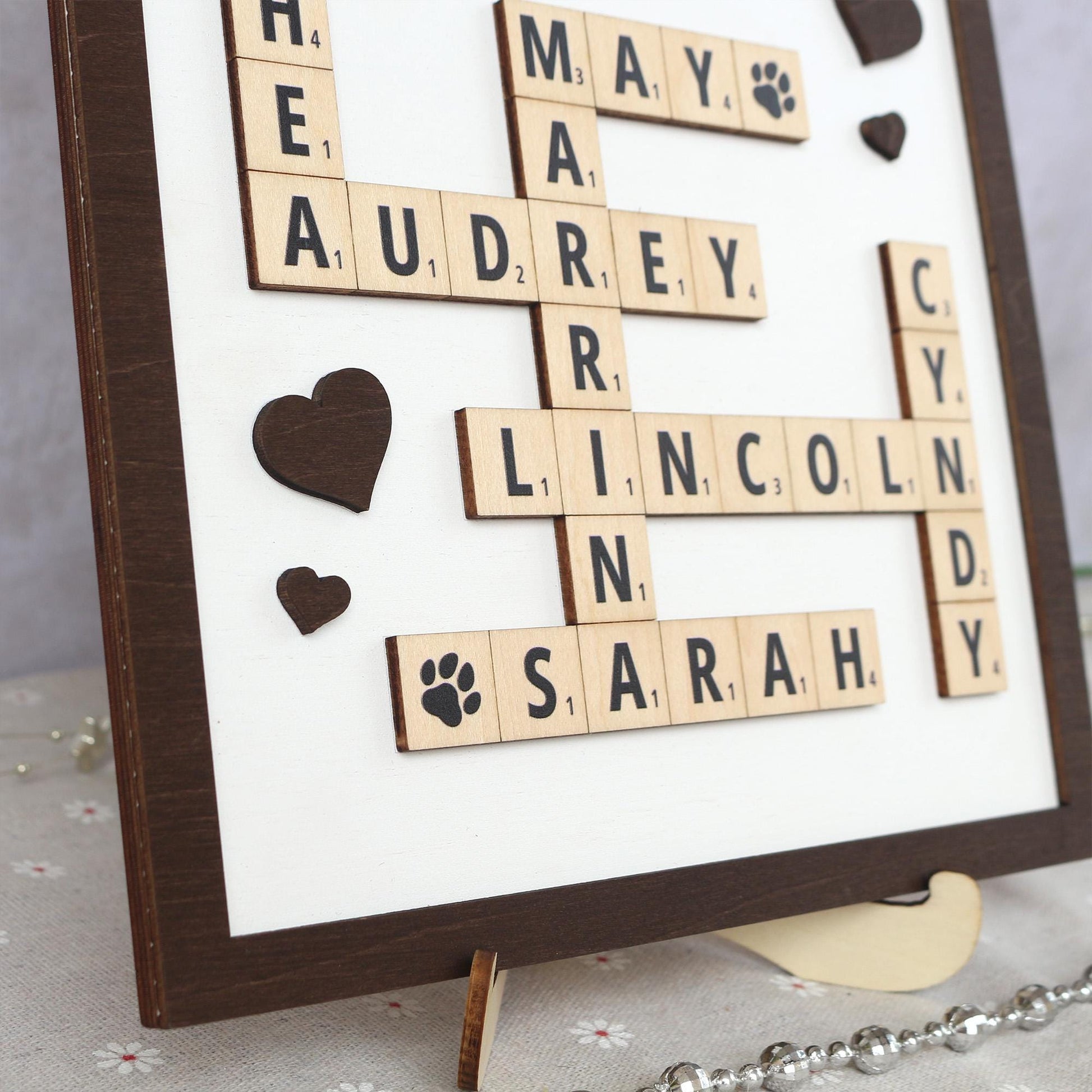 Personalized Scrabble Puzzle Sign, Custom Family Name Sign, Grandkids Crossword Scrabble Wooden Sign, Mothers Day Gift, Home Decor