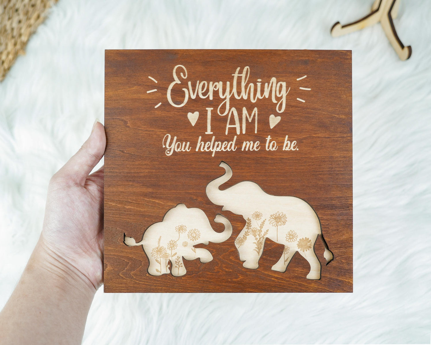 Mother Elephant Wood Sign Mother's Day Gift , Gift for Mom Personalized Custom Decor, Gifts For Mom, Gift for Grandma, Name Family Wood Sign