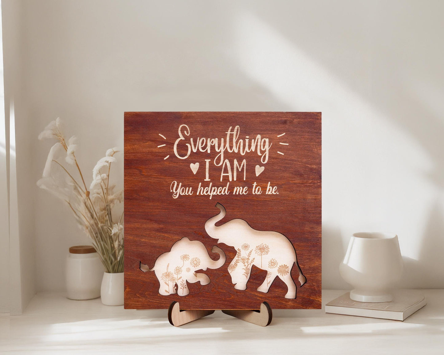 Mother Elephant Wood Sign Mother's Day Gift , Gift for Mom Personalized Custom Decor, Gifts For Mom, Gift for Grandma, Name Family Wood Sign