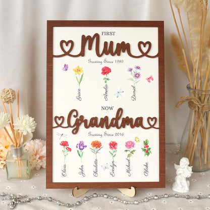 Personalized Birth Month Flowers Mothers Day, Custom Grandma's Garden Wooden Sign, Gift For Mom, Gift For Grandma, Mother's Day Gift