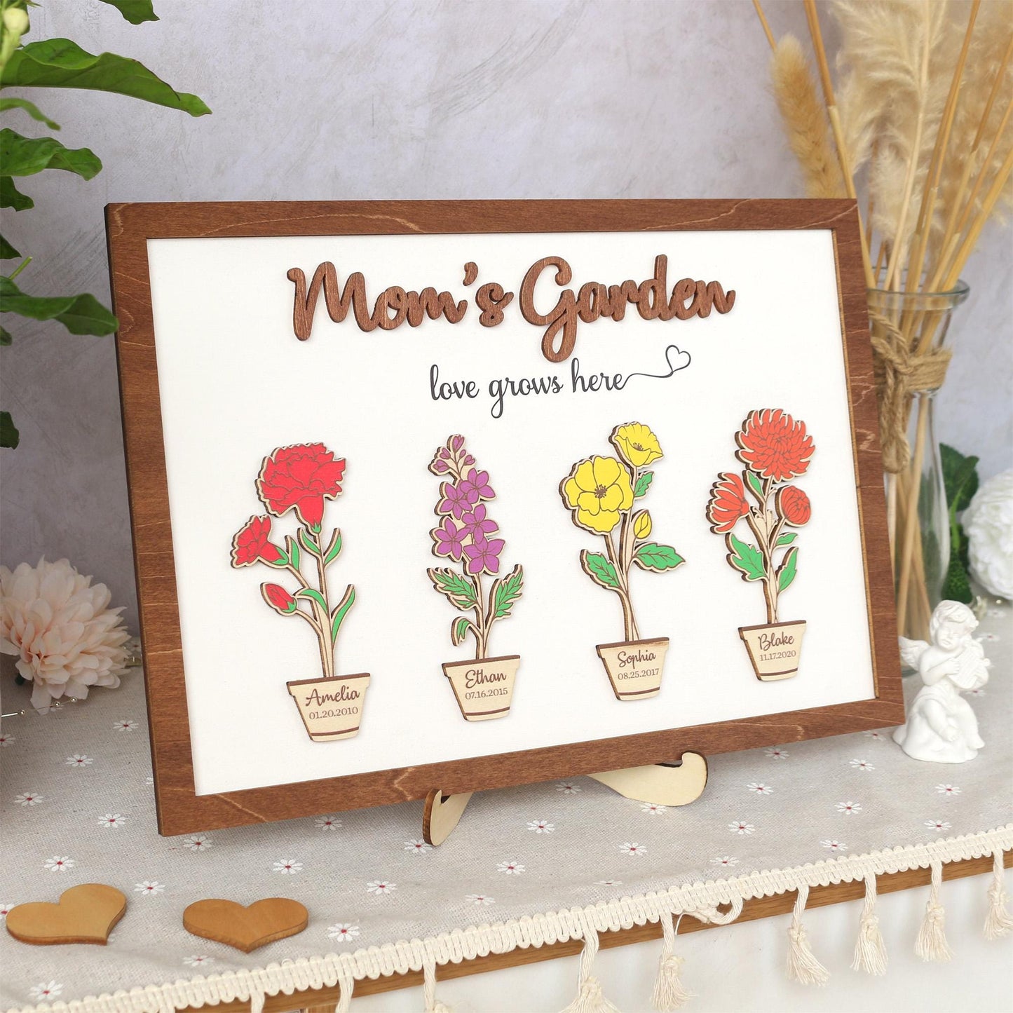 Custom Birth Flower Garden Frame - Personalized Family Sign - Wood Farmhouse Decor - Mothers Day Gift - Gift for Mom - Wooden Flower Sign