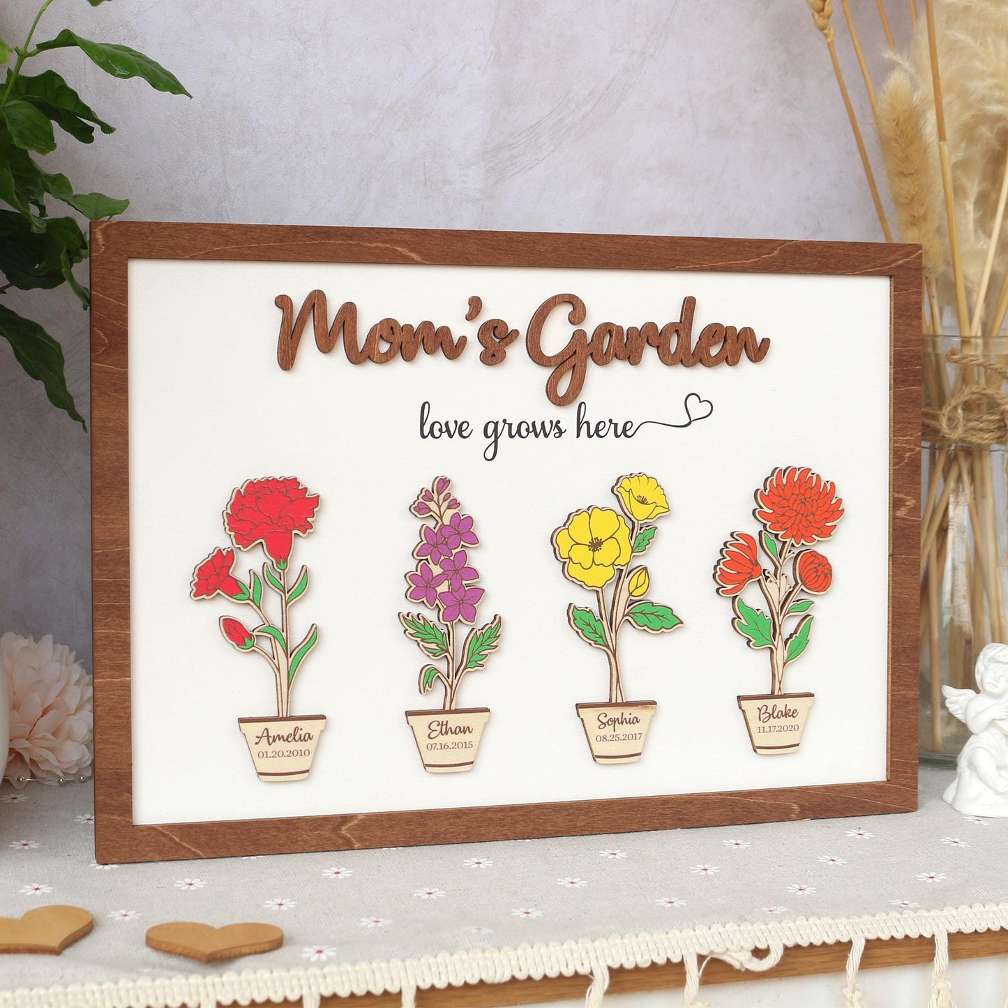 Custom Birth Flower Garden Frame - Personalized Family Sign - Wood Farmhouse Decor - Mothers Day Gift - Gift for Mom - Wooden Flower Sign