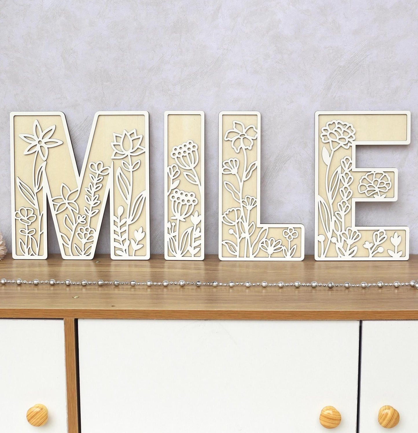 Wildflower Wall Letters Boho Name Sign Layered 3D Letters Floral Wooden Alphabet Letters Girls Room Sign Bedroom Nursery Decor