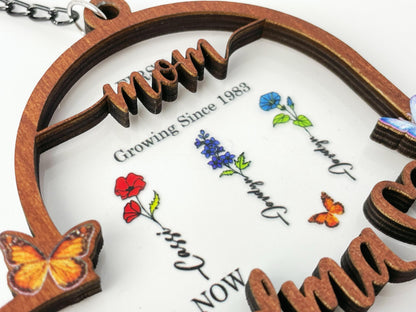 First Mom Now Grandma Suncatcher Decor Home,Personalized Flower Birth Month,Grandma Gift With Kids Name,Grandma's Garden Gift,Mother's Day.